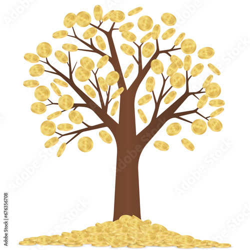Money Tree with Golden Coins. Business Profit Growing with Passive Income. Growing Money, Saving and Investment Concept. 