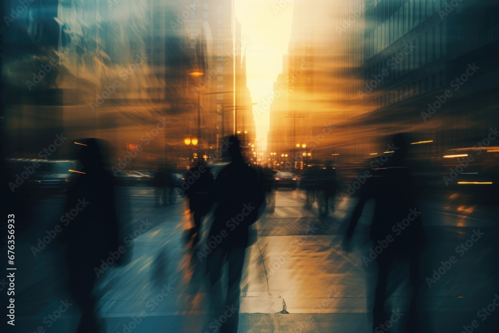 Blurred image of an autumn city street after rain in the evening