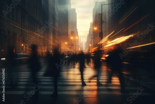Blurred image of an autumn city street after rain in the evening © Дмитрий Баронин