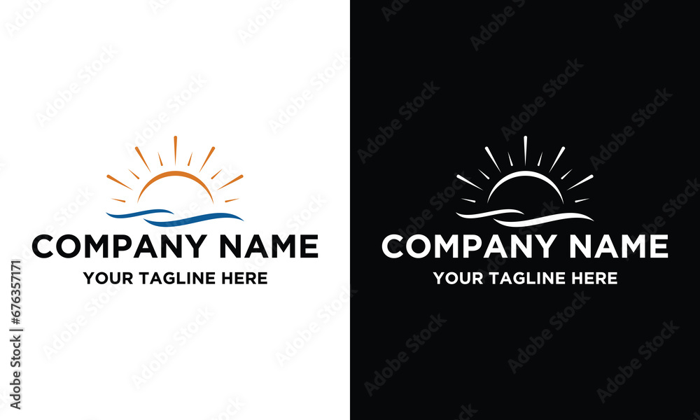 Sun logo with sea wave vector design Sun logo with sea wave vector design