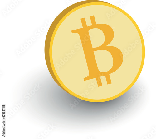 Bitcoin. A round gold coin. Cryptocurrency. Independent currency. With a gray shadow on the bottom. Vector illustration.