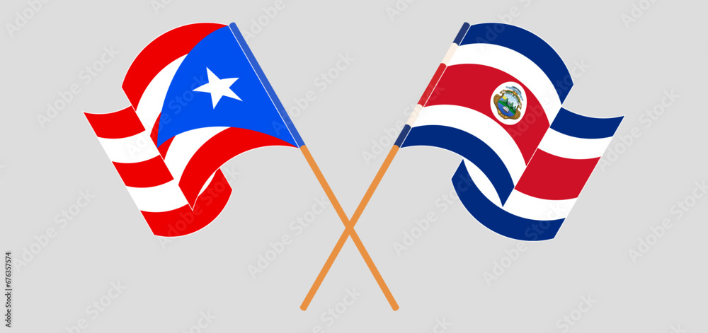 Crossed and waving flags of Puerto Rico and Costa Rica