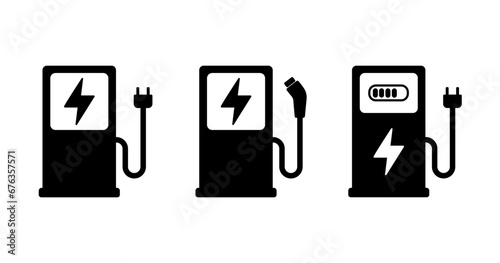 Electric Car Charger Icon. Charging Station For Electric Vehicles. Electric Fuel Pump For Hybrid Cars Sign. Charger With Plug For Electrical Power Auto Pictogram. Charge Station For Green Energy
