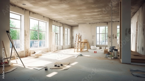 Empty of under construction room in house, interior decoration ideas. photo