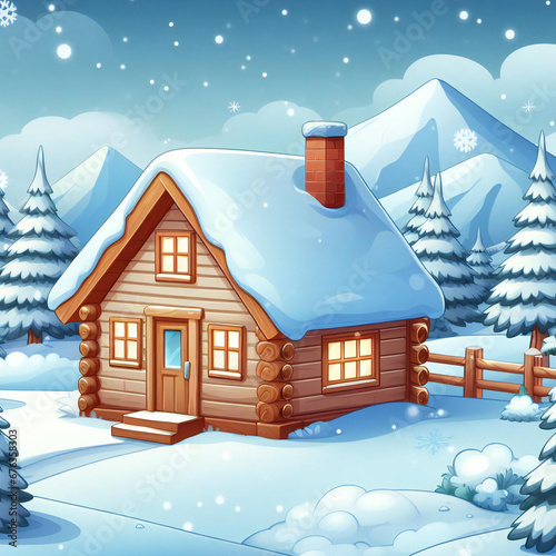 Cartoon style elements infuse a playful quality into the realistic snowy weather