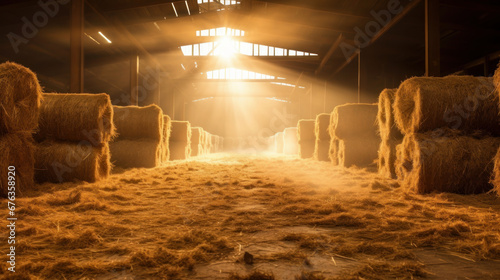 barn indoor with hay and straw bales