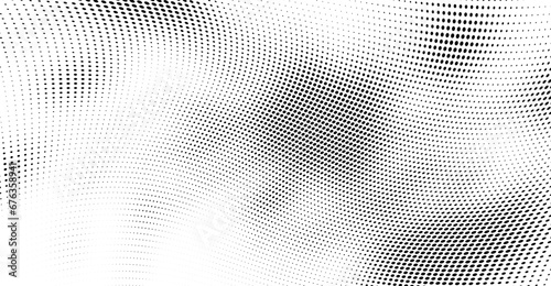 Abstract halftone wave dotted background. Futuristic twisted grunge pattern, dot, circles. Vector modern optical pop art texture for posters, business cards, cover, labels mock-up, stickers layout