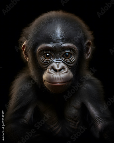 portrait of a cute baby gorilla  infant  with piercing eyes © Sagar