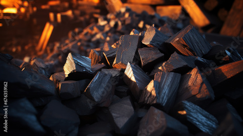 close-up of charcoal pile