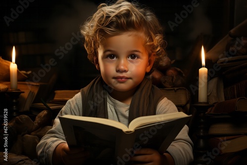 A little boy with a book in his hands