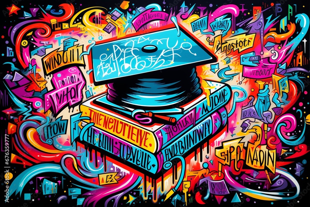 Transformative Education Graffiti: An eye-catching design with bold colors and dynamic typography, featuring a powerful quote on the transformative nature of education and training