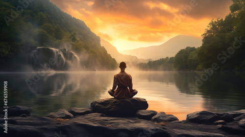 Mindful Moments of Meditation-Themed PowerPoint Background Image.