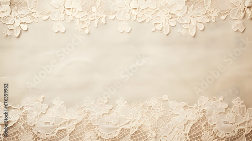 Canvas background with white lace in corners. generative AI. photo