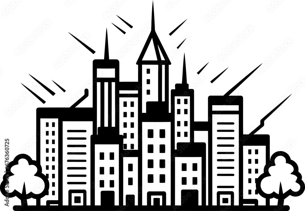 City landscape silhouette icon in black color. Vector template.