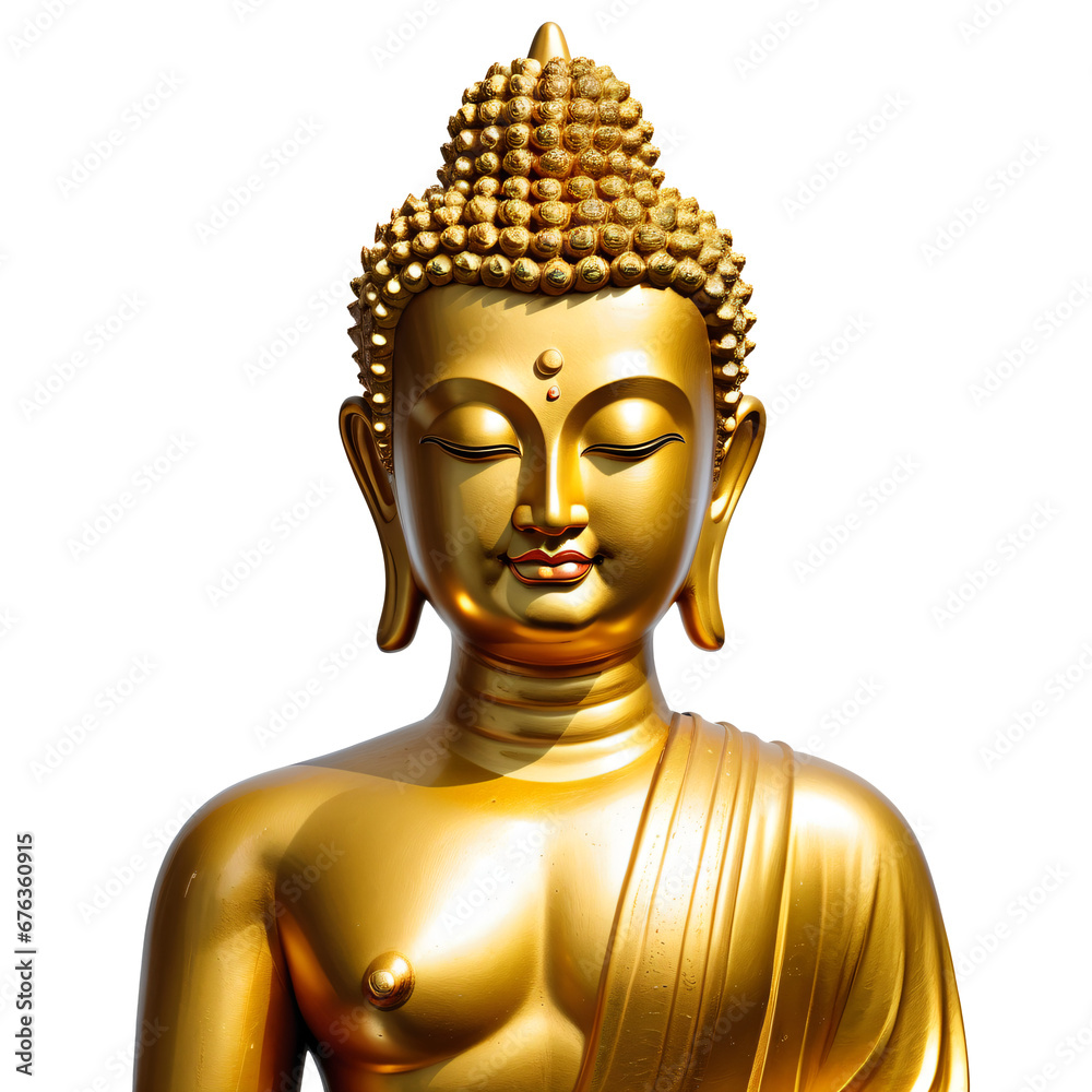 Golden Serenity: A Buddha Statue Shines on transparent background,png