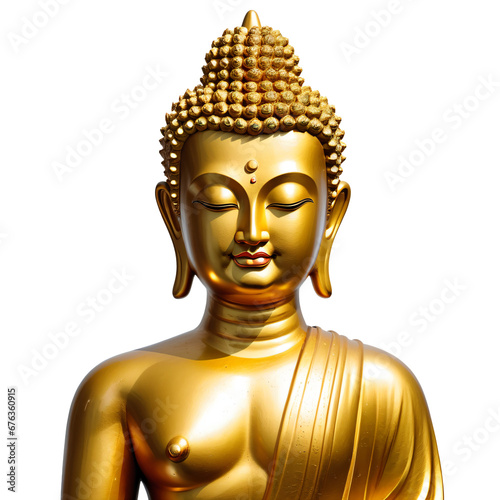 Golden Serenity: A Buddha Statue Shines on transparent background,png