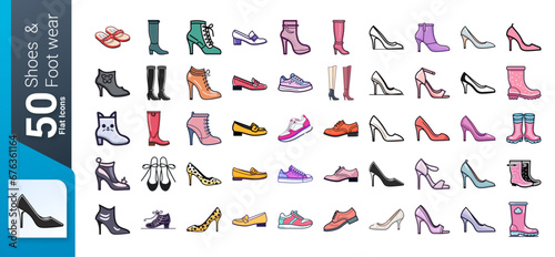 Shoes and Footwear Icon Set, Set of footwear and Shoes, , Flat Icons Set, Shoes Icons Collection