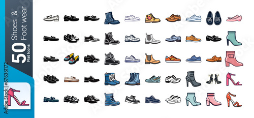 Shoes and Footwear Icon Set, Set of footwear and Shoes, , Flat Icons Set, Shoes Icons Collection