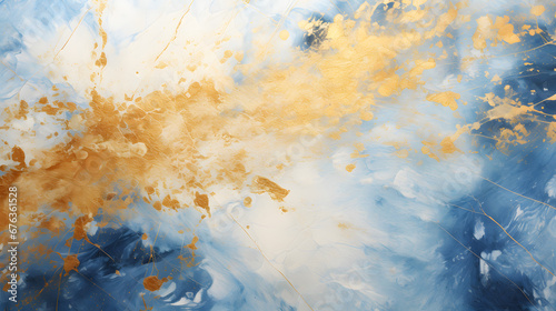 Closeup of abstract rough gold blue sun explosion texture marble. generative AI. © mhebub