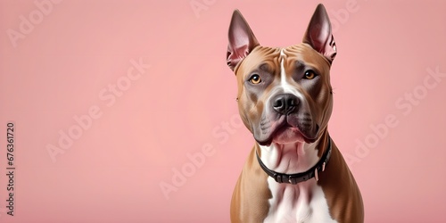 Studio portraits of a funny American Staffordshire Terrier dog on a plain and colored background. Creative animal concept, dog on a uniform background for design and advertising. © 360VP