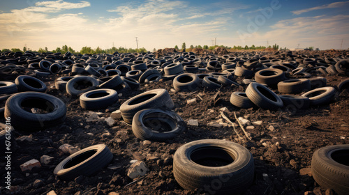 tires dumped in a big pile for recycling. photo