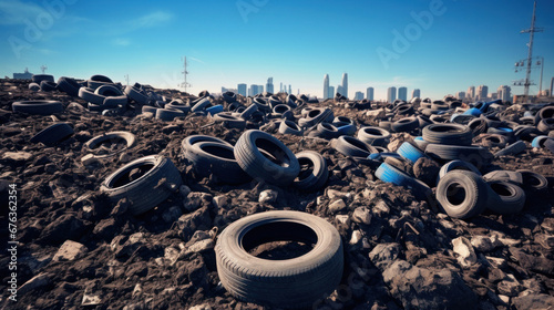 tires dumped in a big pile for recycling.
