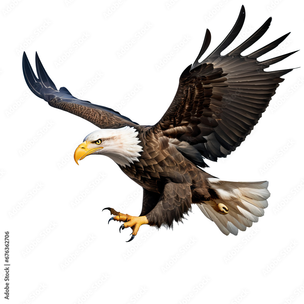 Obraz premium american bald eagle in flight on transparent background,png