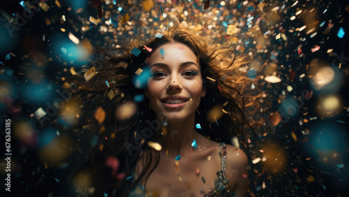 Enthusiastic Woman Performing on Stage at Night