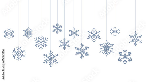 Christmas hanging snowflake isolated on white background, vector illustration for winter holiday banner.