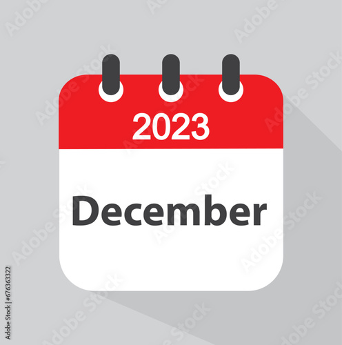 Vector icon calendar day - December, 2023.