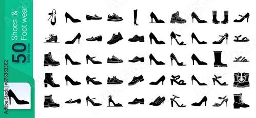 Shoes and Footwear Icon Set  Set of footwear and Shoes  Glyph Icons Set  Shoes Icons Collection