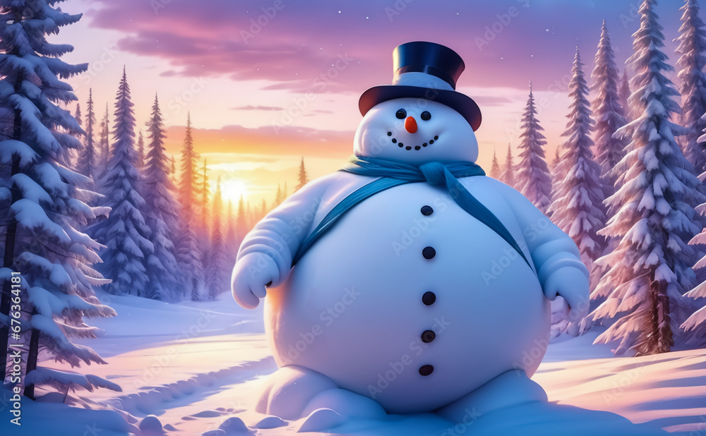 Fototapeta premium Fantastic winter landscape with a snowman. AI