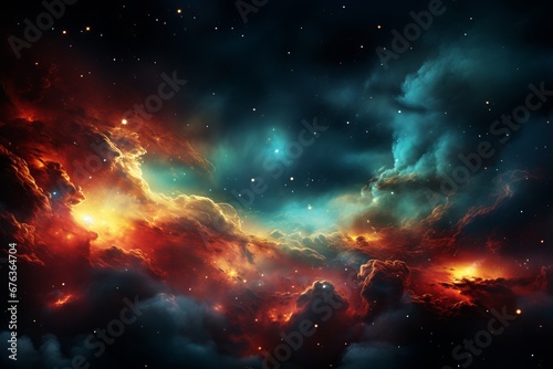Vibrant space galaxy cloud illuminating night sky, revealing cosmic wonders and mysteries © Ilja
