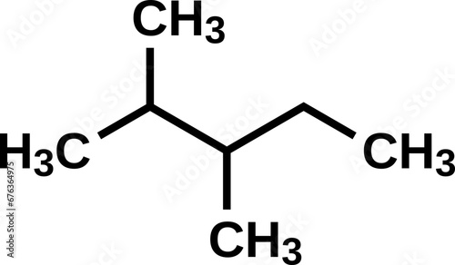 2,3-dimethylpentane chemical formula, heptane isomer vector illustration