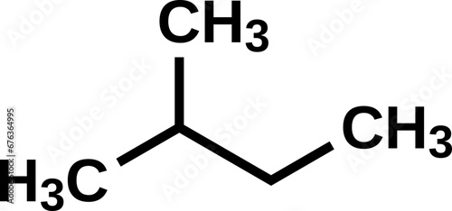 Isopentane structural formula. Methylbutane, pentane isomer vector illustration