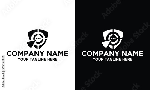 Shield Chat Logo Design. Vector illustration template