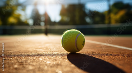 Tennis ball on a hard court under sunlight © Morng