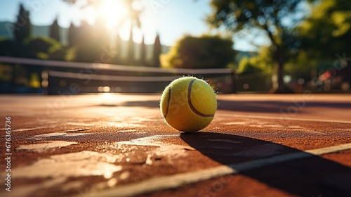 Tennis ball on a hard court under sunlight © Morng