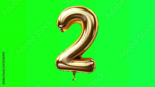 number 2  ,Gold balloon Green Screen, Animation, motion loop, video footage, motion graphic., 