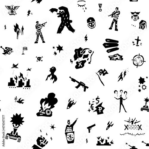 war, political conflict, revolution - vector seamless background sign and symbols
