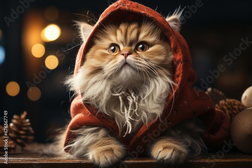 A cat in warm clothes