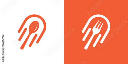 logo design combination of cutlery with rocket or speed.