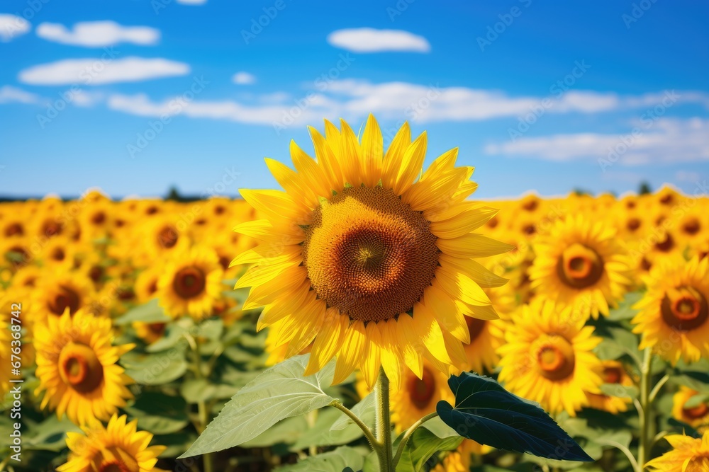 field of sunflowers on a summer day Sunflower Harvest in Full Bloom