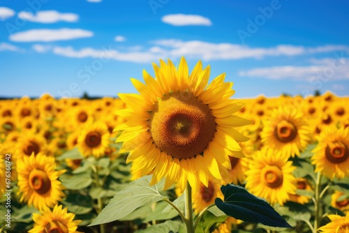 field of sunflowers on a summer day Sunflower Harvest in Full Bloom © PinkiePie