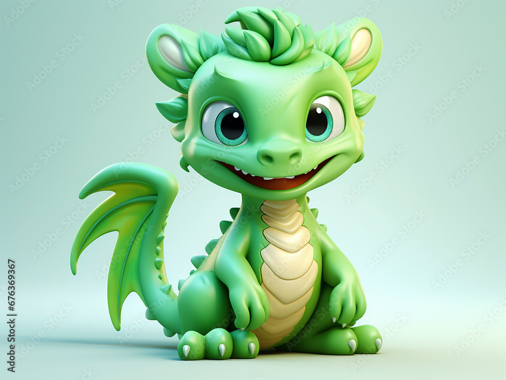 Cute little green oriental dragon Cub with big eyes on a light background Cute little green oriental dragon Cub with big eyes on a light background