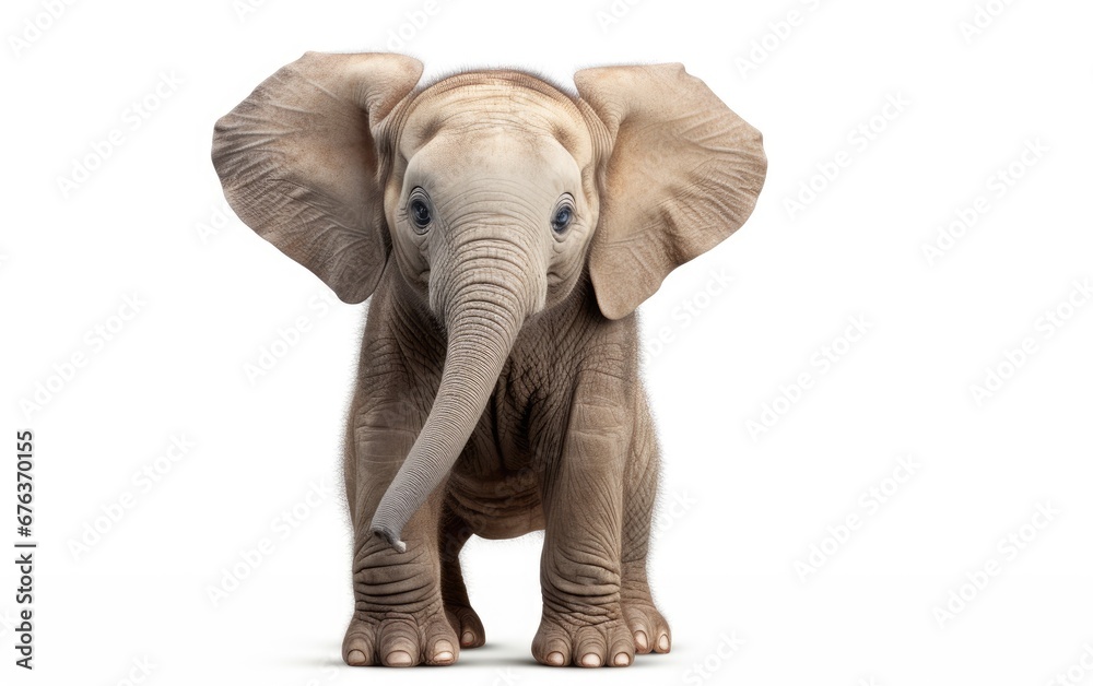 Cute baby elephant with and without shadow on a white background.