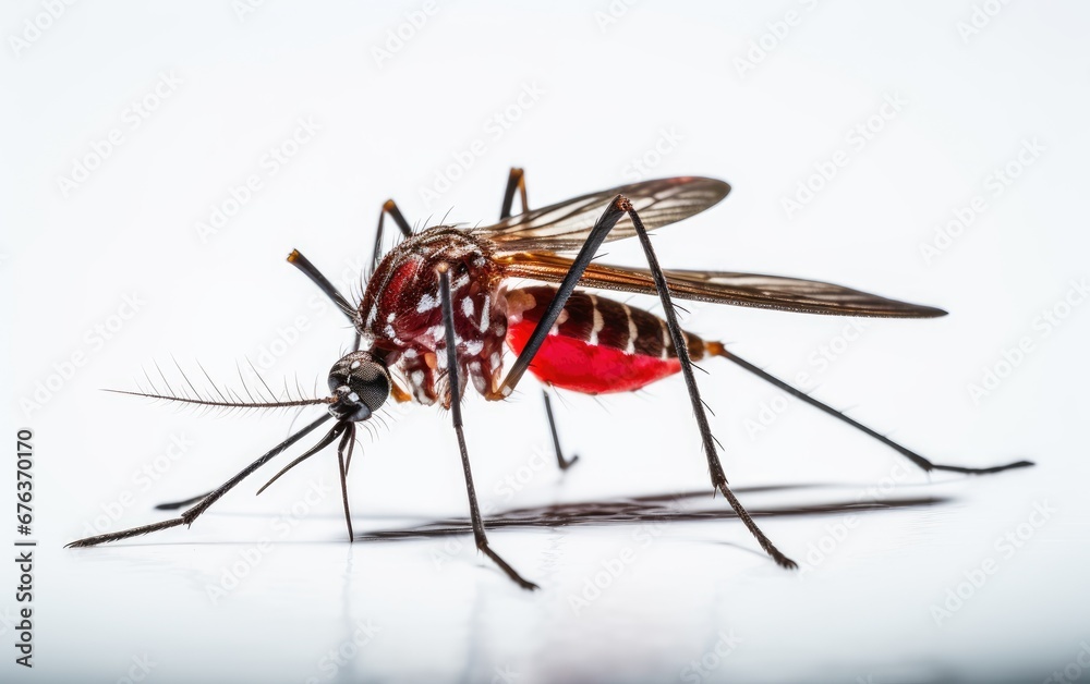Aedes aegypti mosquito, stomach full of blood on a white background Aedes aegypti mosquito, stomach full of blood on a white background