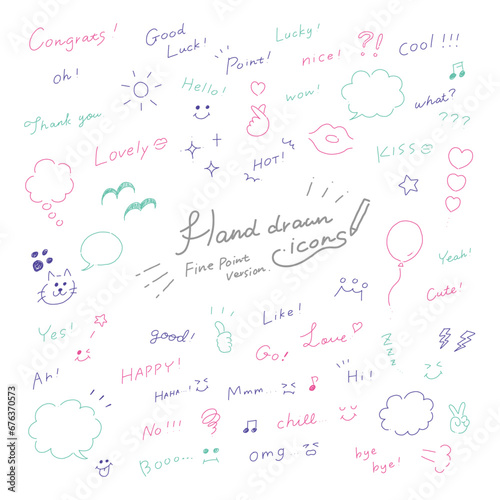 【細字ver.】手描き文字あしらい感嘆詞ふきだし記号セット【ポップカラー】