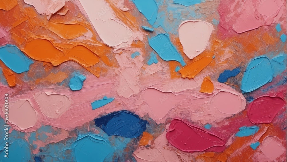 Close-up of the texture of a rough multi-colored abstract art painting with brush stroke, pallet knife paint on canvas