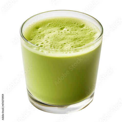 glass of fresh green smoothie juice isolated on a transparent background